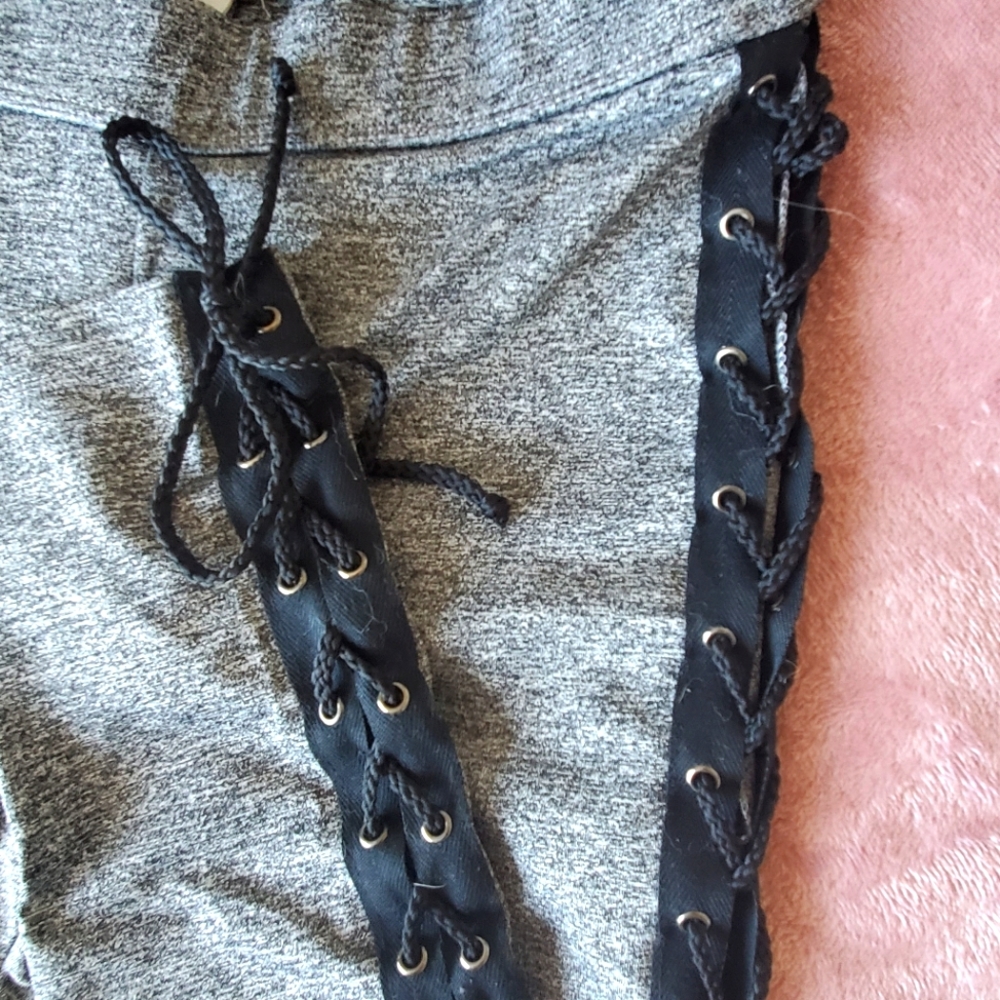 Forever 21 grey leggings with lace up detail on the sides